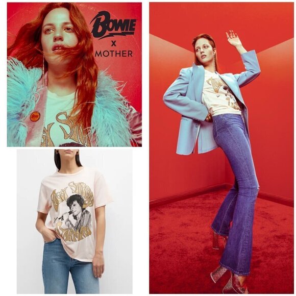 💕BOWIE x MOTHER💕 The Rowdy Glitter Graphic Tee ~ Starman Small S NWT - Picture 8 of 16